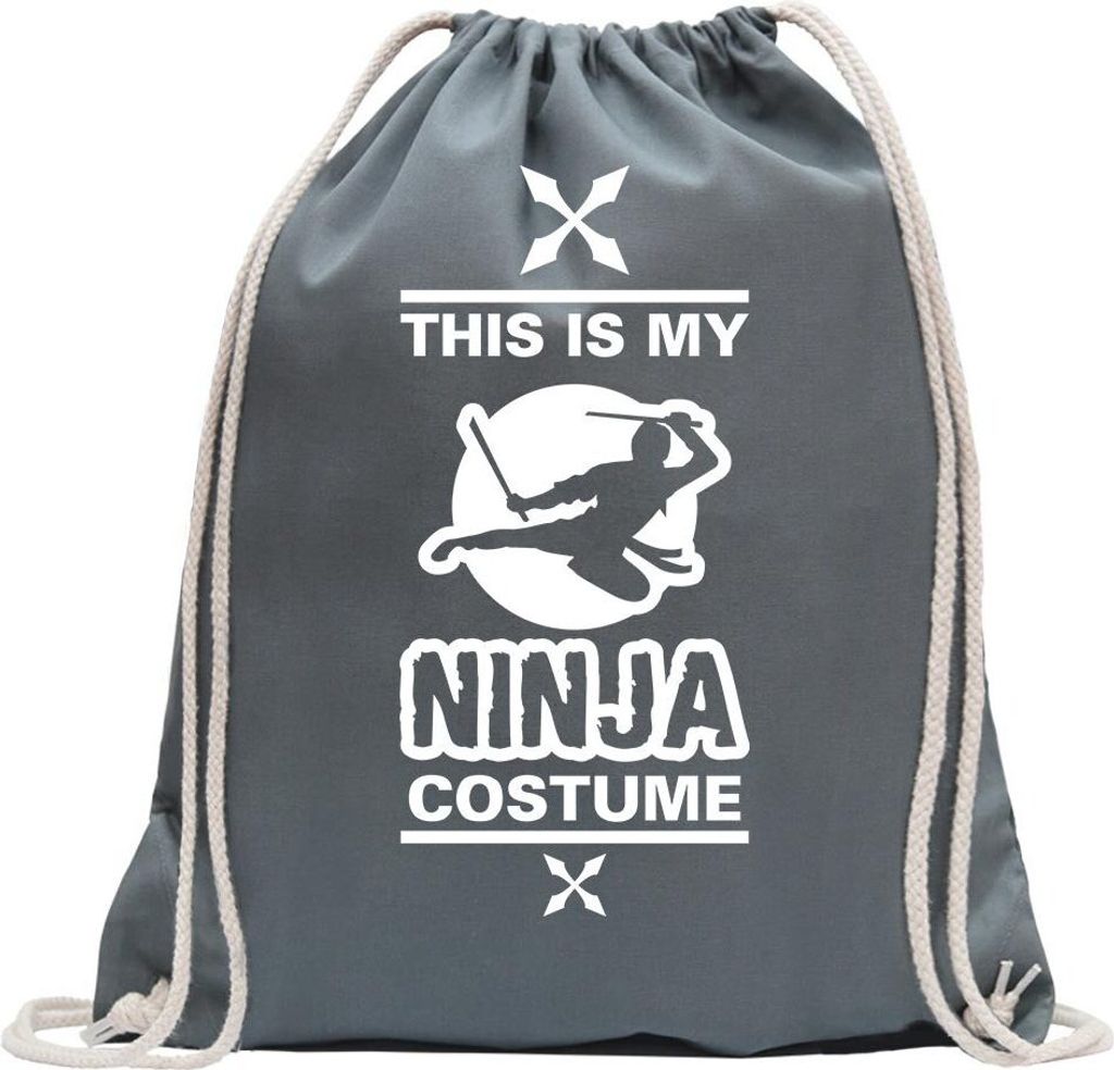Kiwistar - Turnbeutel - stahlgrau - This is My Ninja Costume - Fun Rucksack Sport Beutel Gymsack Baumwolle mit Ziehgurt