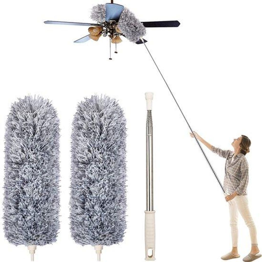 Telescopische Stofborstel mit 3-Deligen Teleskop - Microvezel Bürste - Umschaltbar - 80 bis 280 cm - inkl. 2 Aufsätzen - Staubsauger ohne Ladder ...