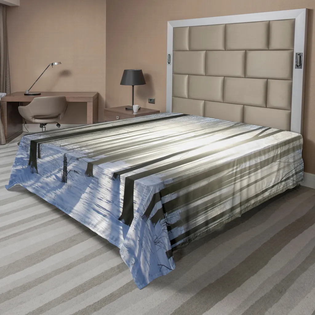 Drap de lit plat motif forêt de décembre en tissu doux 260x228 cm gris