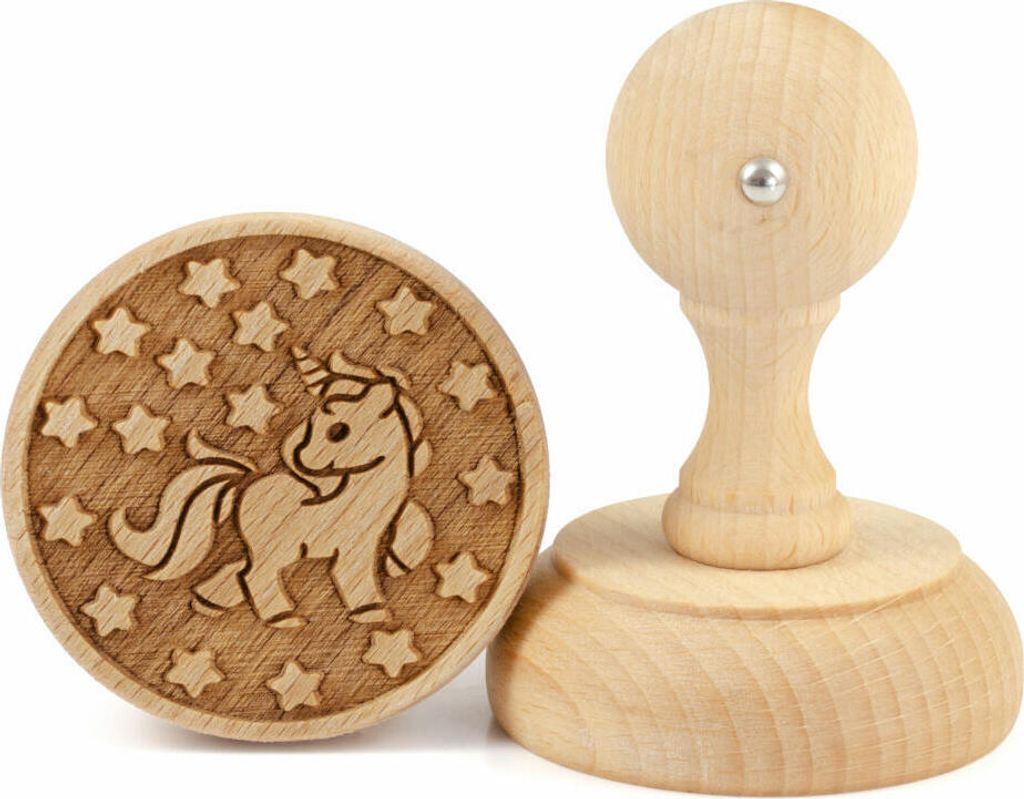 Folkroll Keksstempel Einhorn, Ø 60 mm, Cookiestempel, Backstempel, Keks, Stempel, Motiv, Buchenholz, 336861