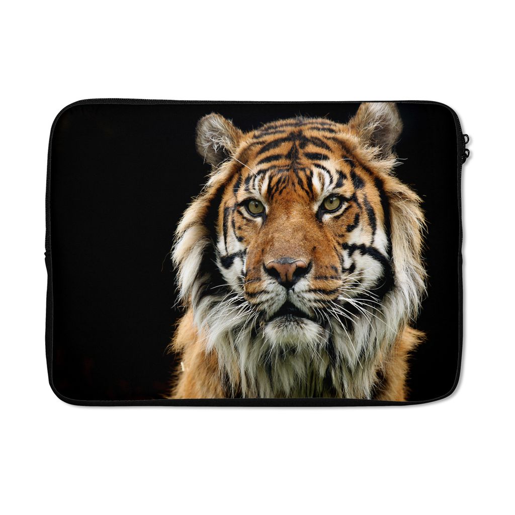 MuchoWow Laptop Hülle 13 Zoll Tiger - Schwarz - Porträt Laptoptasche - Laptophülle - Sleeve - Rundumschutz