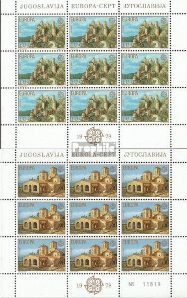 Briefmarken Jugoslawien 1978 Mi 1725Klb-1726Klb Kleinbögen (kompl.Ausg.) postfrisch Baudenkmäler