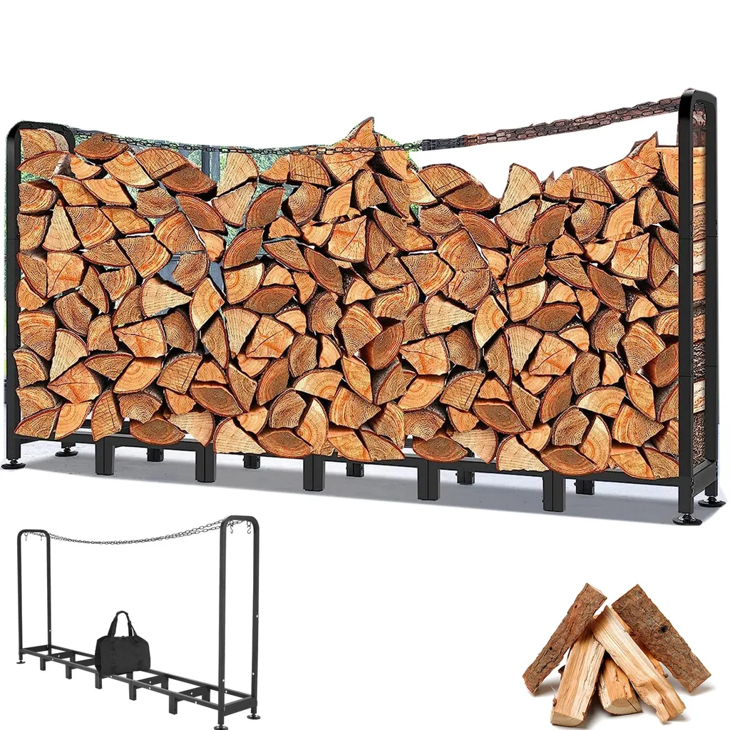 Rangement bois de chauffage extérieur 235 cm, idéal pour gros volume