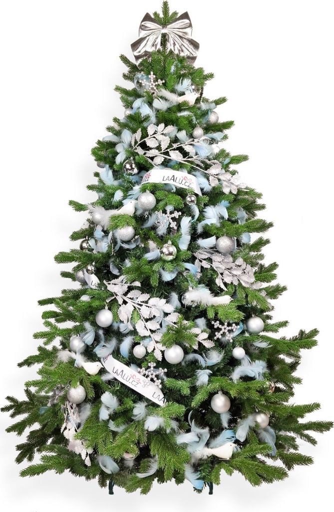 Geschmückter künstlicher weihnachtsbaum mit 85 Stk Kugeln HEAVENLY SILVER 210 cm mit Metallständer