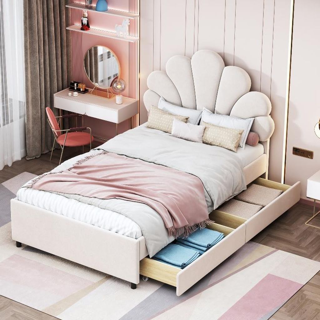 Letto per bambini 90x200 cm, imbottito con testiera a forma Immagine del prodotto 