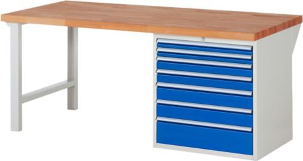 Werkbank mit 7 XL Schubladen - Teilauszug - 60:2 / 90:2 / 120:2 / 180:1 - 840 x 2.000 x 900 mm (HxBxT) - Traglast 1.000 kg - Buche