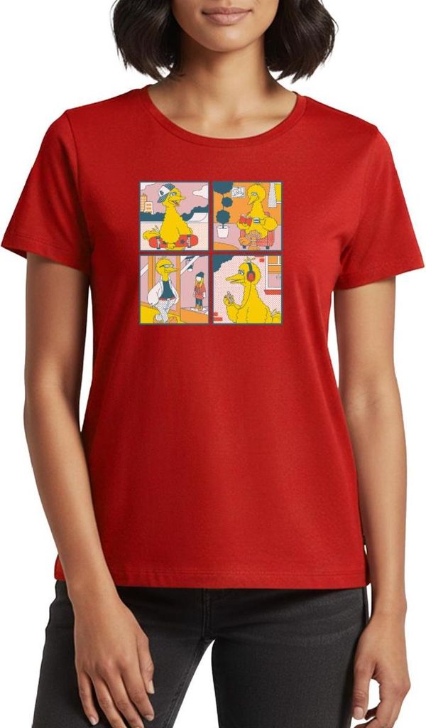 Spreadshirt Sesamstraße Bibo Comic Kacheln Frauen Premium T-Shirt, S, Rot