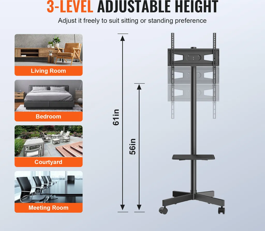 Support TV sol sans perçage à roulettes pour déplacer votre écran 60"