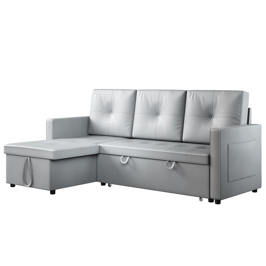 SONNI 203x130x88cm Divano angolare grigio chiaro a tre Immagine del prodotto 