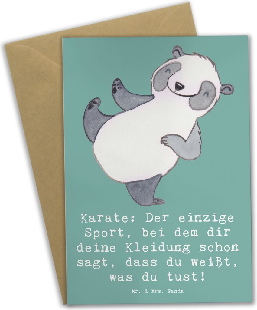 Mr. & Mrs. Panda Grußkarte Karate Kleidung - Meeresbrise - Geschenk, Sportler Geschenke, Selbstverteidigung, Klappkarte, Sportart, einladungskarte...