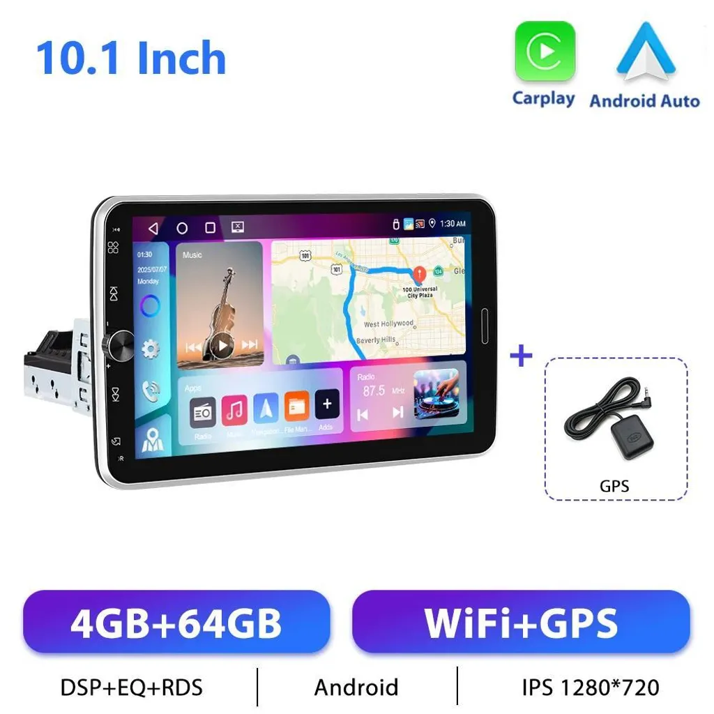 Navigation GPS voiture Android écran 10 pouces pivotant avec CarPlay