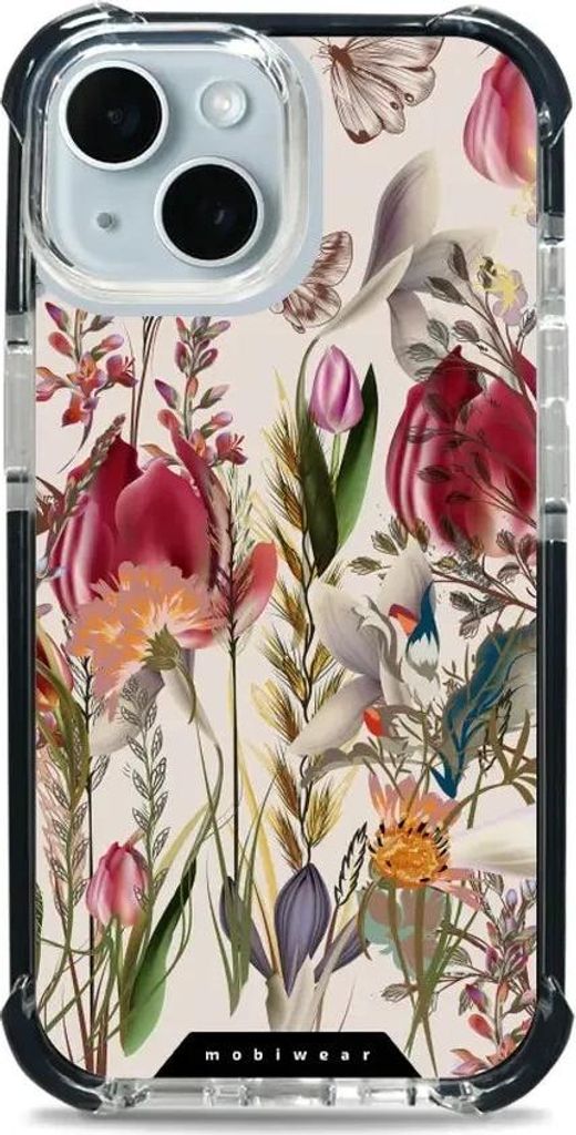 Handyhülle für iPhone 15 mit MagSafe, Mobiwear Elite Bumper, Blumenstrauß