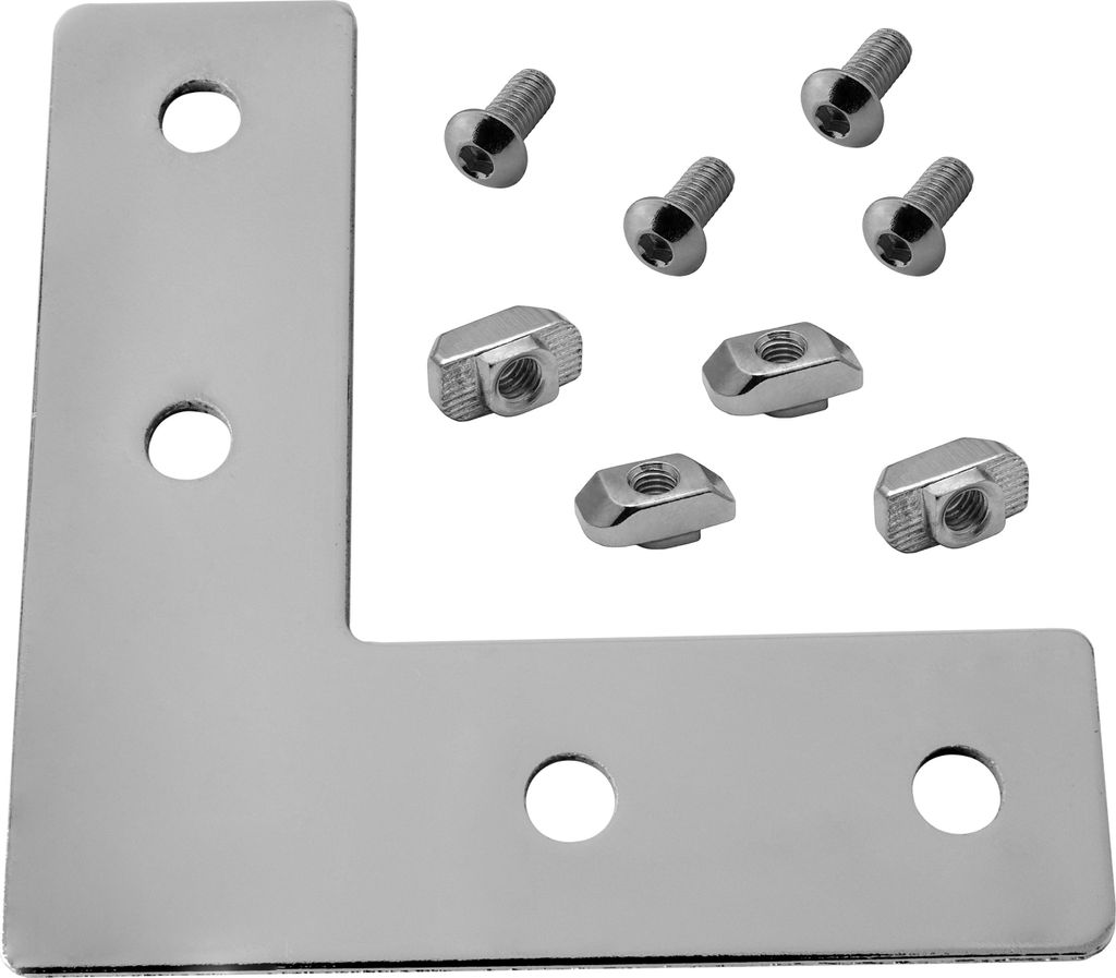 Verbinderplatte - L - 85x85mm Aussen L-Schnekel Flachverbinder 30x30 Aluprofil - 4 Stück inkl. Verschraubung