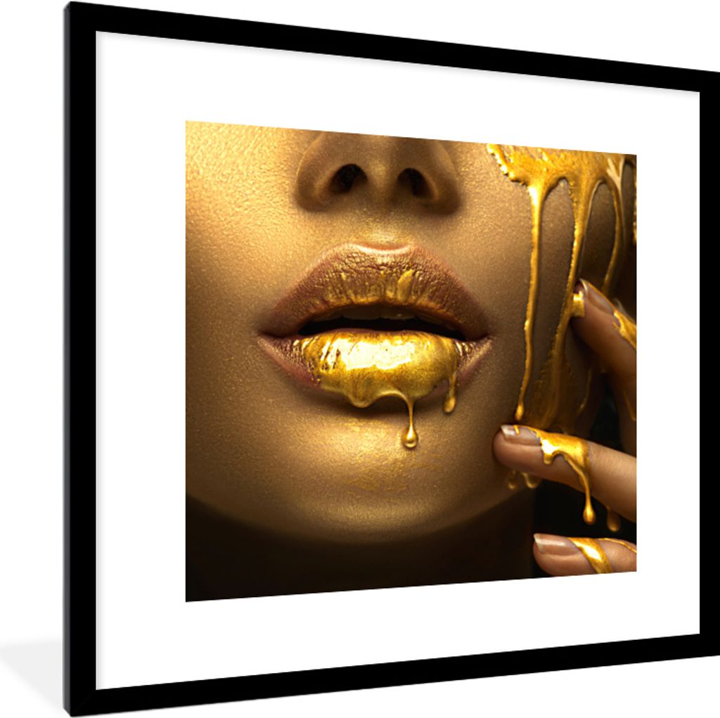 MuchoWow MuchoWow Gerahmtes Poster Frau - Farbe - Gold 40x40 cm - Poster mit zchwarzem Bilderrahmen - Poster - Plakat im Rahmen