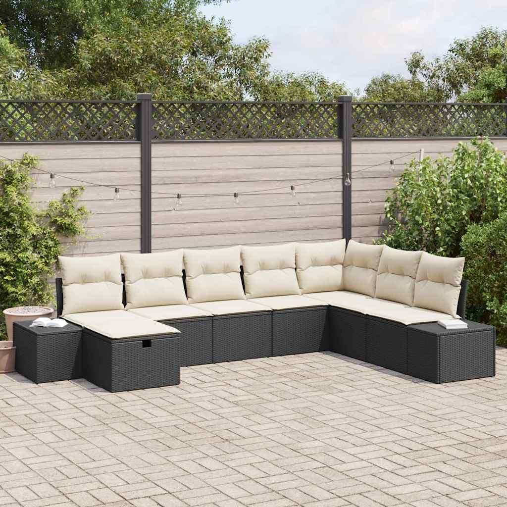 Maison Exclusive - Gartensofa-set mit Kissen 8 pcs Schwarz Poly-Rattan