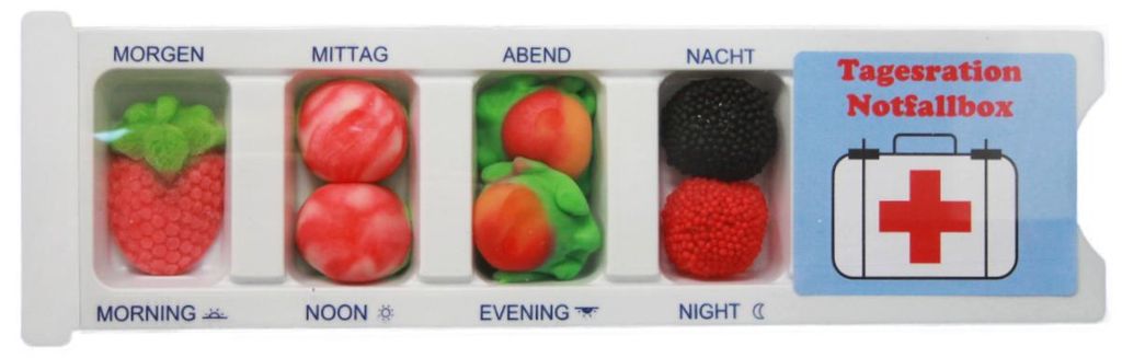 Produktbild Tablettenbox Notfall gefüllt mit Fruchtgummi Scherzartikel 25g
