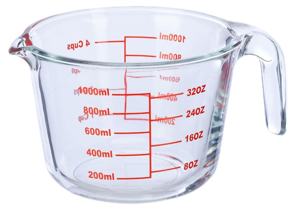Relaxdays Messbecher Glas, 1 Liter, hitzebeständig, Produktbild 