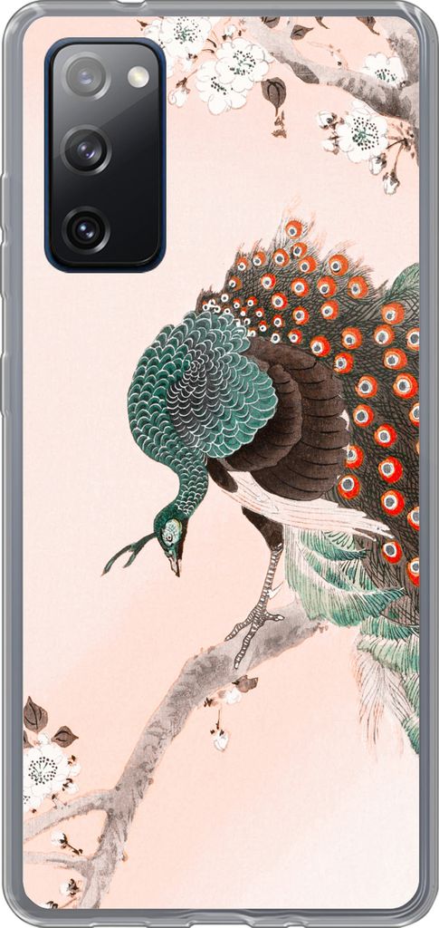 MuchoWow Handyhülle Schutzhülle Hülle für Telefoonhoesje Samsung Galaxy S20 FE Blüte - Pfau - Federn - Japandi Silikon Softcase Handy Hülle...