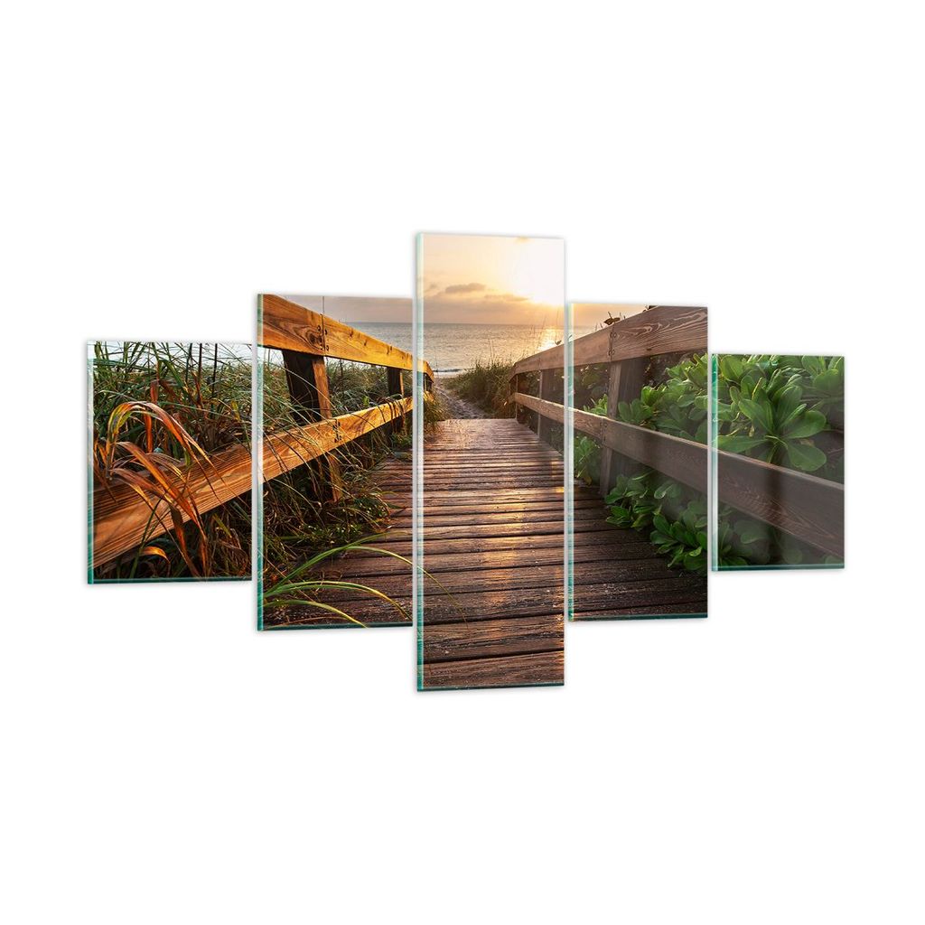 Bilder auf glas - Fußgängerbrücke Meer Strand Ufer - 125x70cm - Glasbilder - Wandbilder - Kunstdruck - zum Aufhängen bereit - Wanddekoration au...