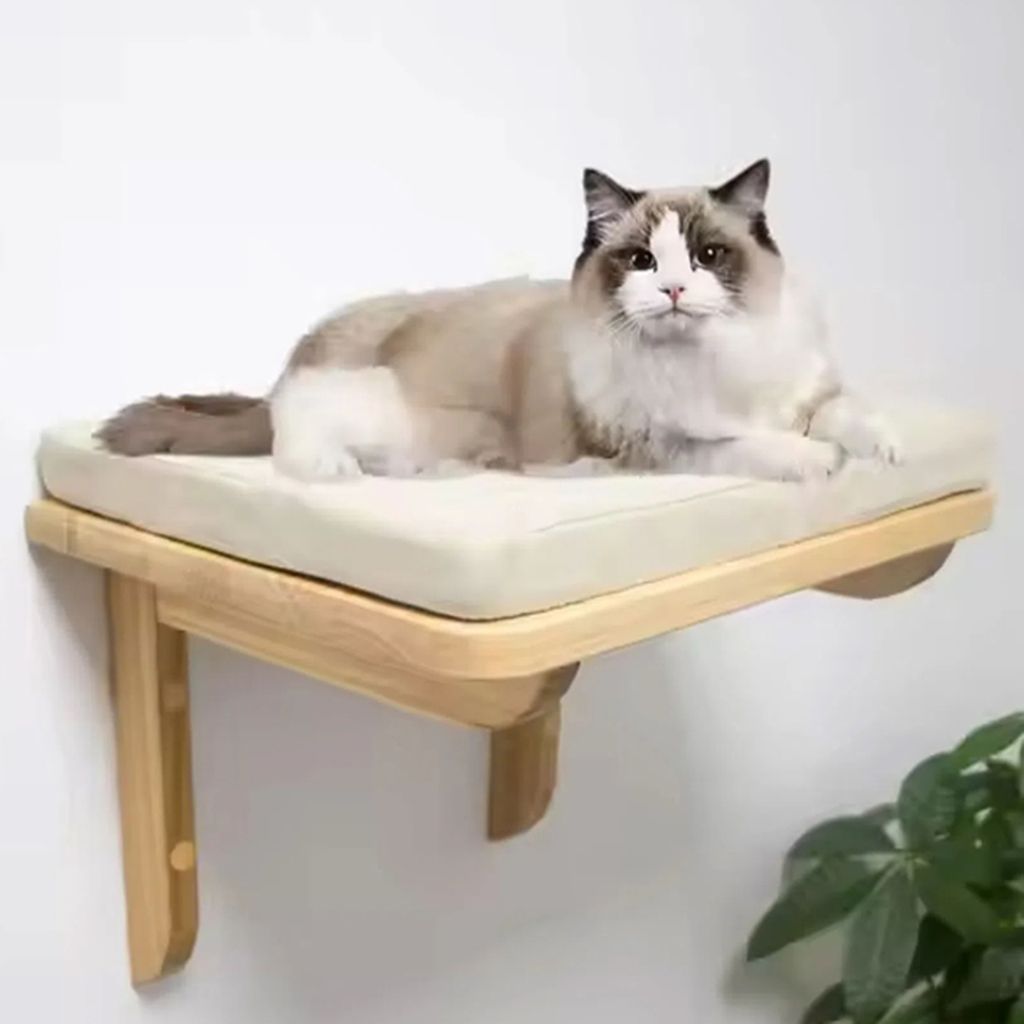 Kratzbäume, Katzen-Kletterwand, Katzenhängematte zur Wandmontage, mit abnehmbarem Bezug, Haustierhängematte aus Holz, Katzennest, Wandkatzenhän...