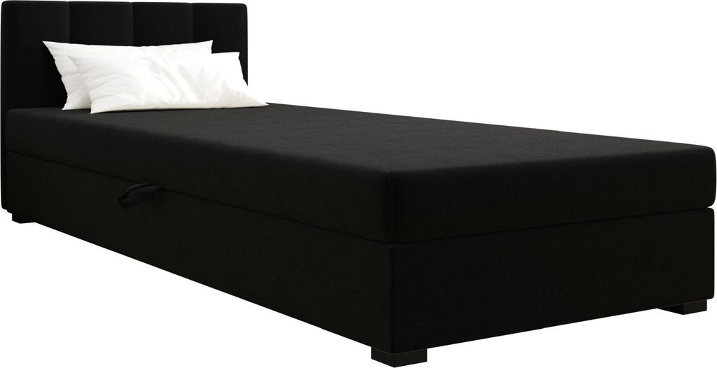 AURA SOFA Boxspringbett ZIKA 100x195 Komplett-Set mit Bonell Matratze, Polsterbett mit Bettkästen - Schwarz, SAWANA 14