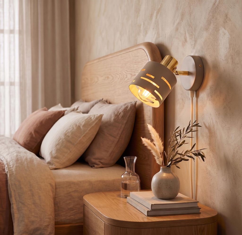LUXOLAR Wandleuchte Beige Gold E27 mit Kabel, Stecker und