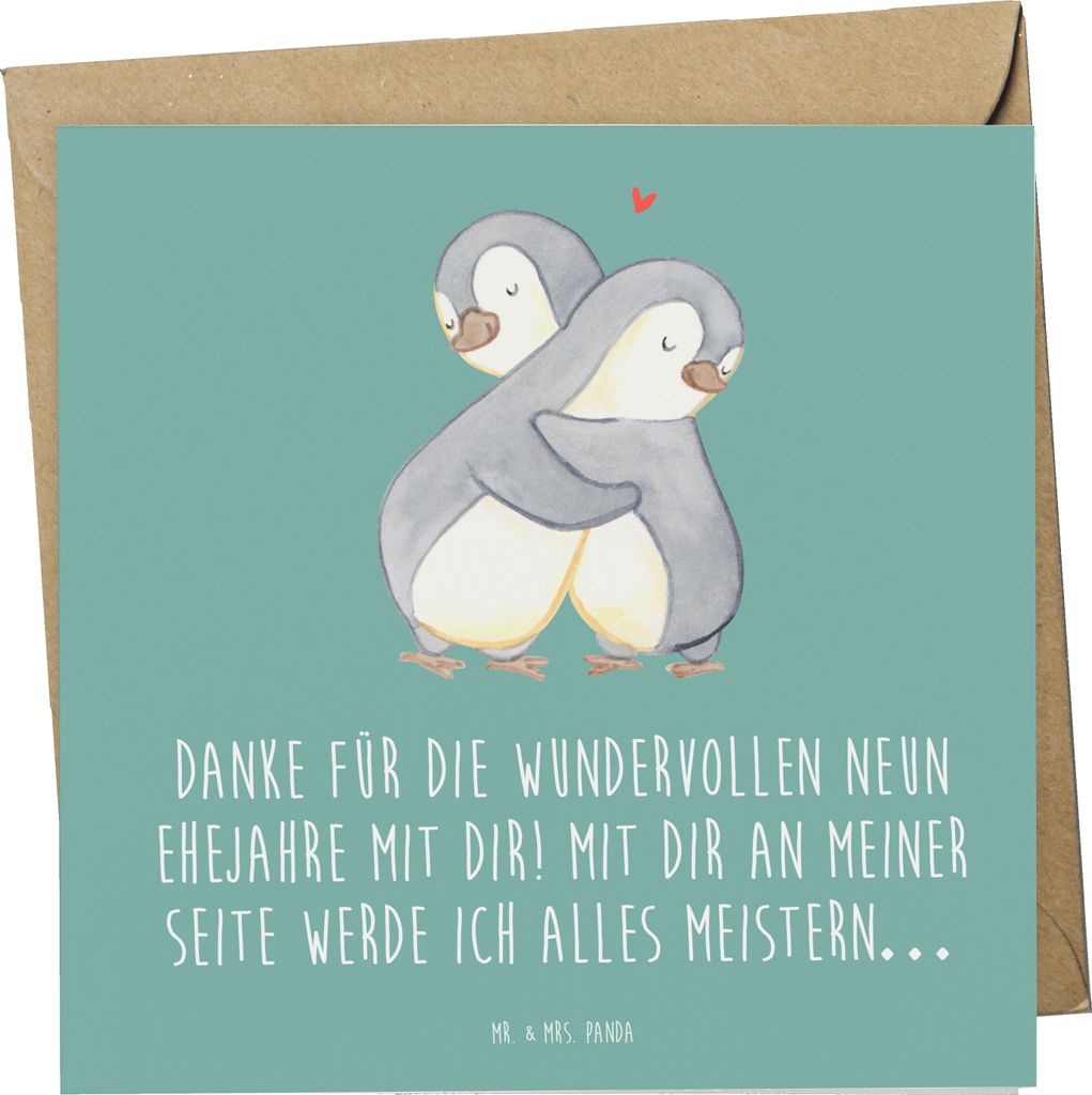 Mr. & Mrs. Panda Klappkarte 9. Hochzeitstag Keramikhochzeit - Meeresbrise - Geschenk, Jubiläum, Ehe, anlasskarte, Geschenke, Heiraten, faltkarte, ...