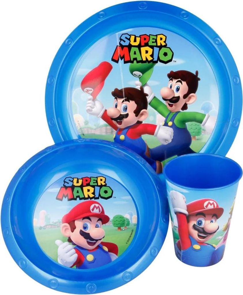 Super Mario Kinder Geschirr-Set 3 teilig Becher Teller Produktbild 