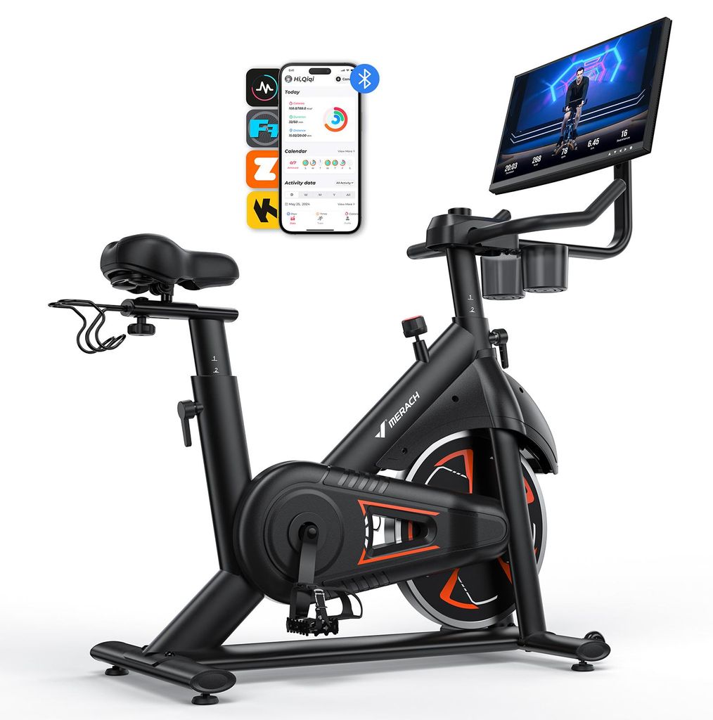 MERACH Hometrainer met 21,5-inch HD-scherm, 16 automatische Productafbeelding 