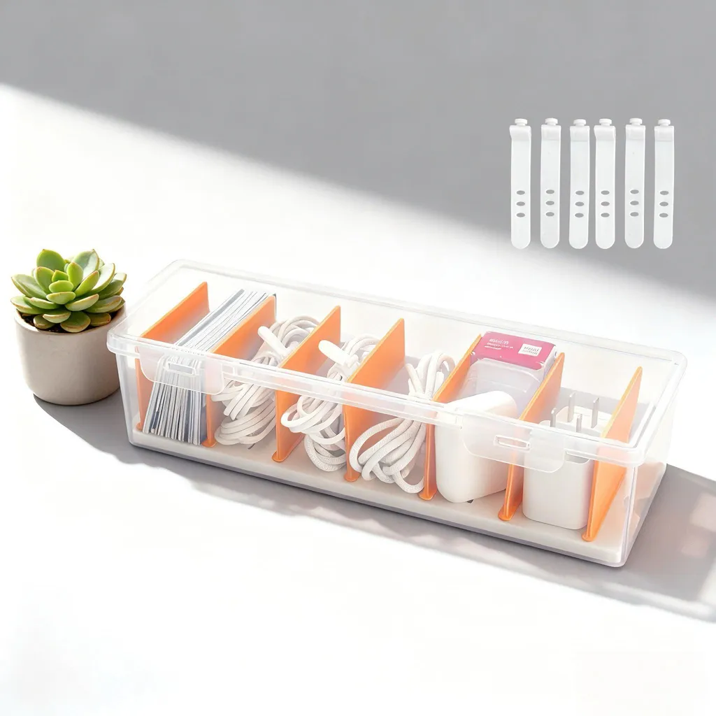 Boîte de rangement pour câbles et accessoires avec 6 attaches de maintien
