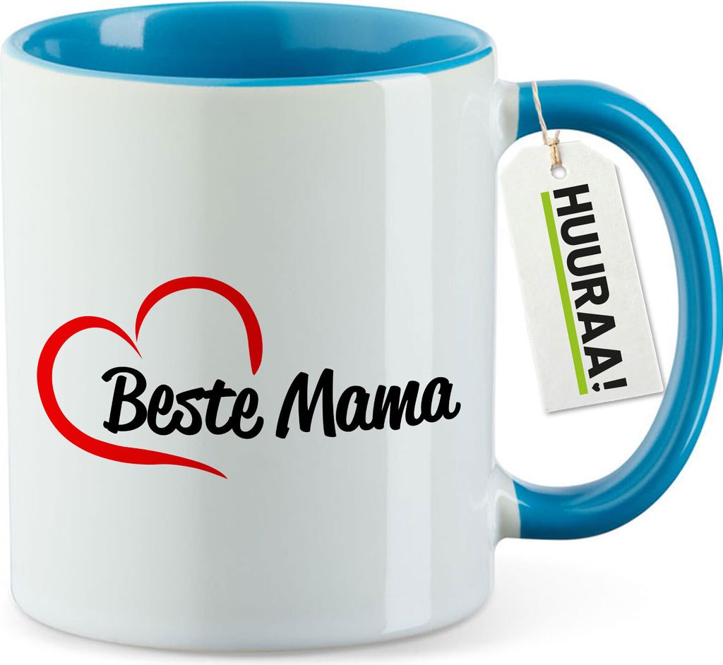 Huuraa Kaffeetasse Beste Mama Herz 330ml Blau Keramik Kaffeebecher Geschenkidee
