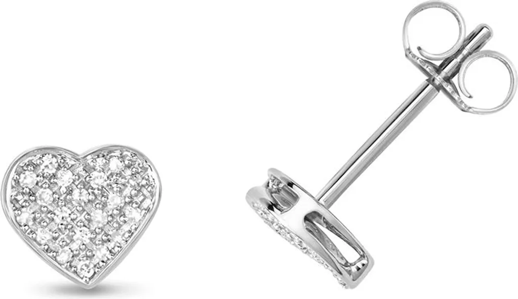 Boucles d'Oreilles Diamant 0.10 ct et Or Blanc 9K Forme Cœur 7mm Femme