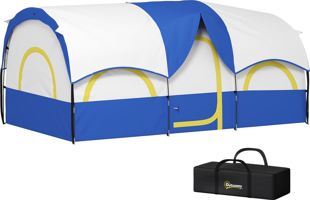 Outsunny Tunnelzelt, Campingzelt für 6 Personen mit 3 Raum, UV Schutz, Meshfenster, Winddichte Familienzelt mit Tragetasche, Blau