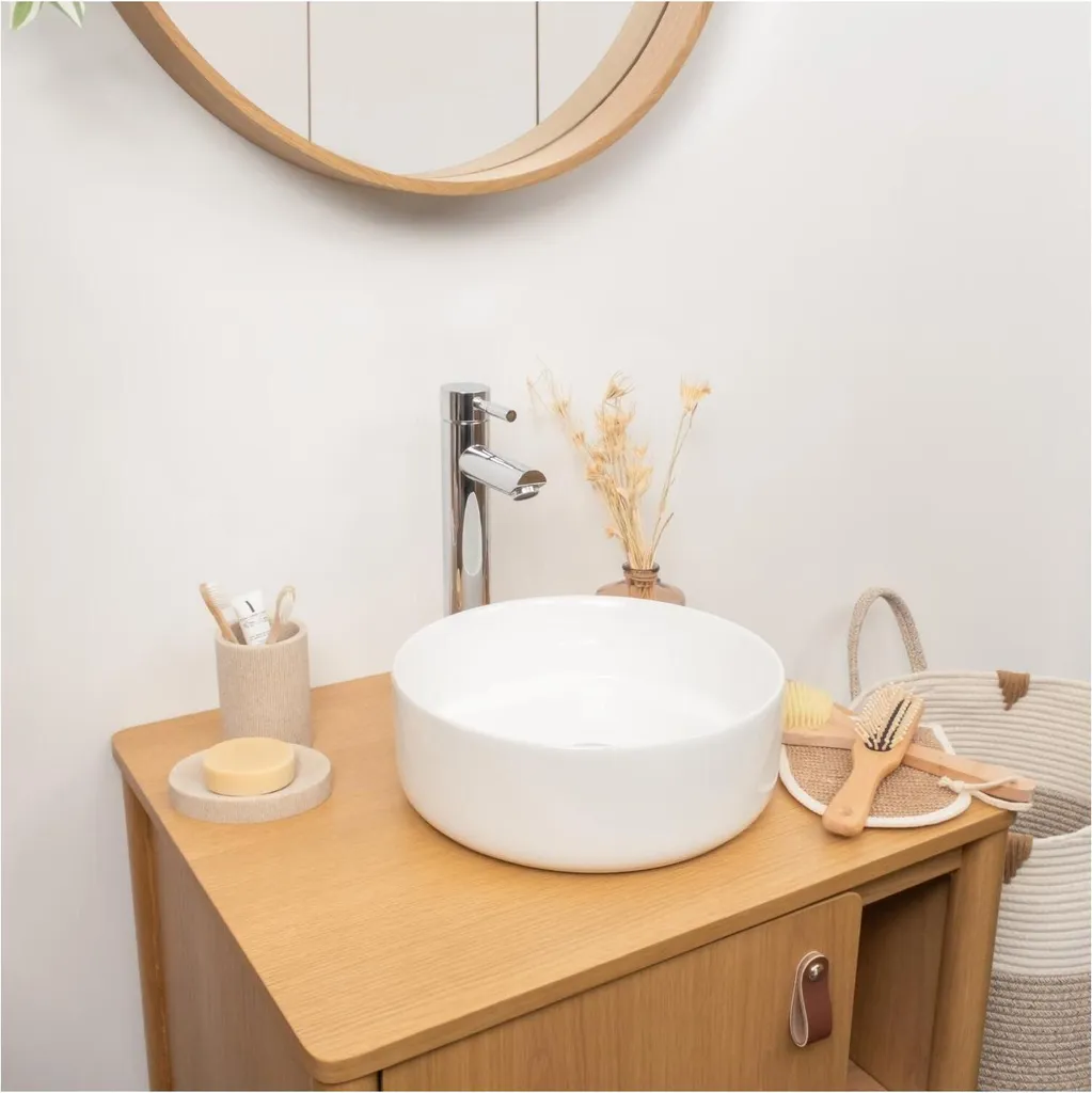 Petite vasque ronde 30,5cm céramique blanche pour rénover une salle de bain