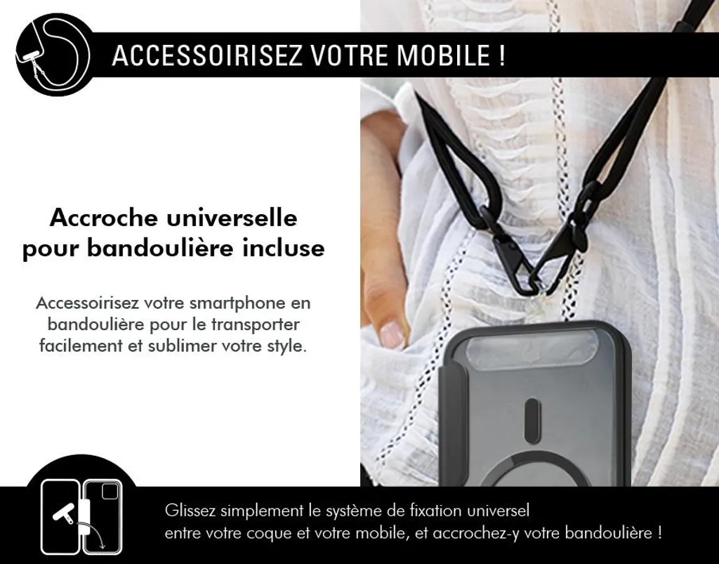 Protection iPhone 15 Pro MagSafe Noir - Folio Antichoc Fine et Robuste