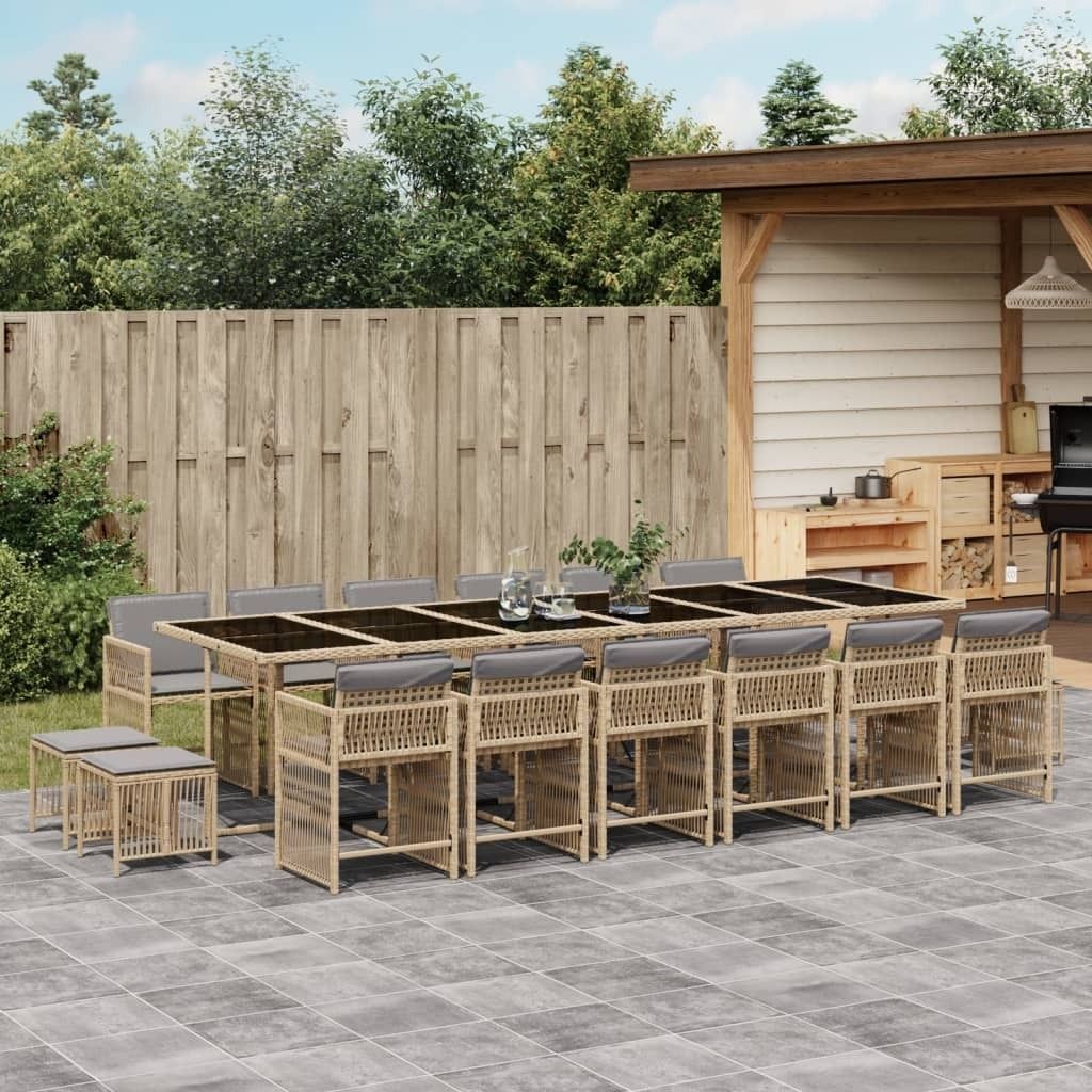 "2026 Promotion" 17-tlg. Garten-Essgruppe - mit Tisch und Stühlen - mit Kissen - Beigemischung Poly Rattan - Gartenmöbelset CC11648