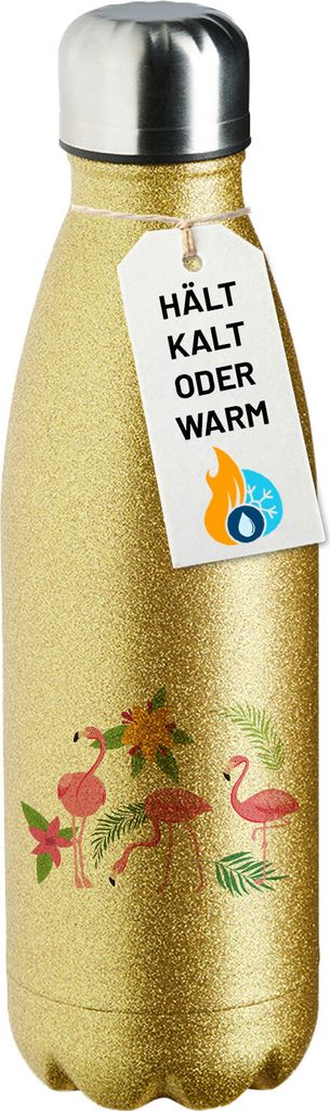 Huuraa Trinkflasche Flamingos Comic 500ml Gold Edelstahl Wasserflasche Trinkflasche Geschenkidee