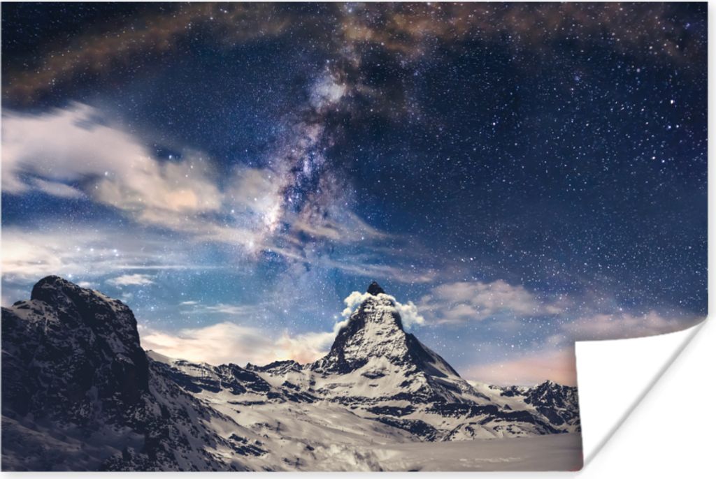 MuchoWow Poster Matterhorn und Sternenhimmel bei Zermatt Schweiz 90x60 cm - Schlafzimmer