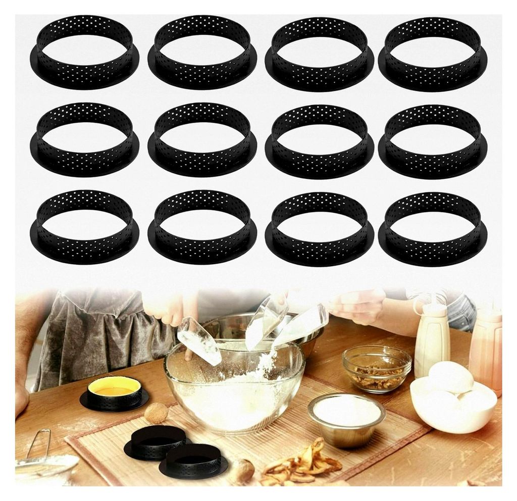12 Stück Tartelette Förmchen 8 cm mit Lüftungslöchern, Mini Tartelette Förmchen, Antihaftbeschichtet und Hitzebeständig, Ideal für Desserts ...