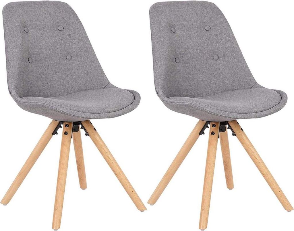 Grau Stoffe Esszimmerstuhl - Hölzerne Beine - 2er Set - 46 cm Höhe