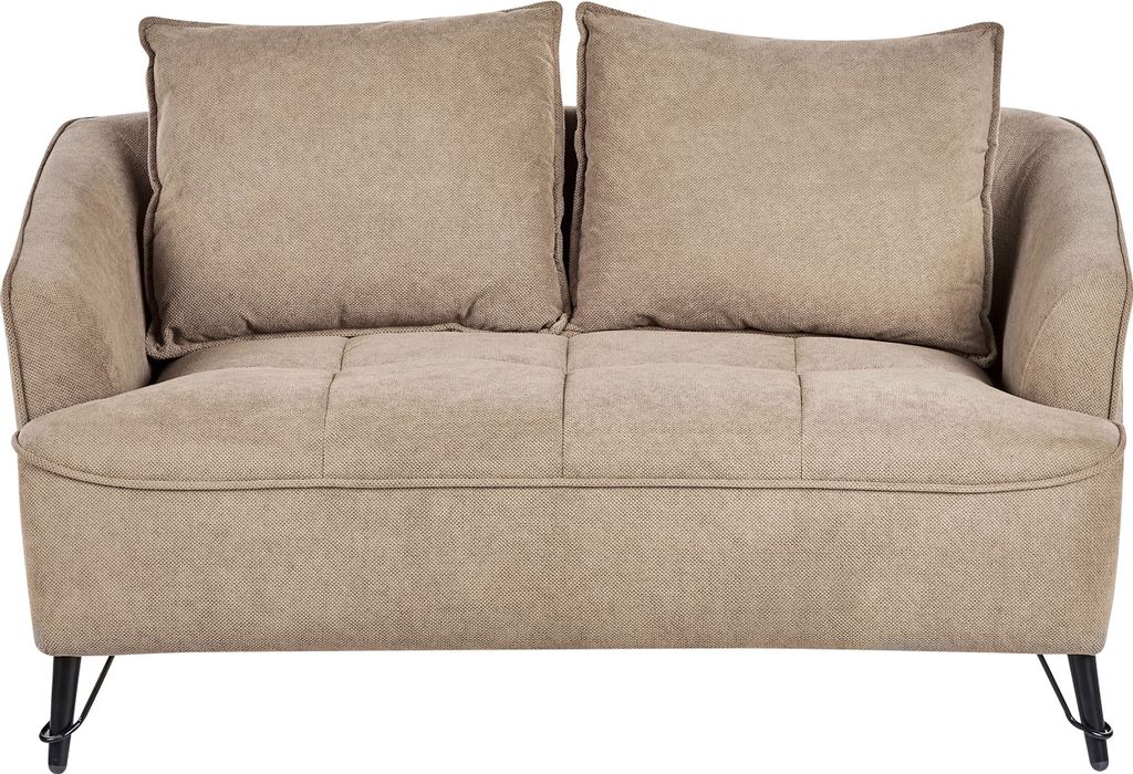 BELIANI 2-Sitzer Sofa Hellbraun Stoffbezug Gesteppt mit Hohen Metallbeinen Breite Armlehnen Lose Rückenkissen Freistehend Modern Wohnzimmer