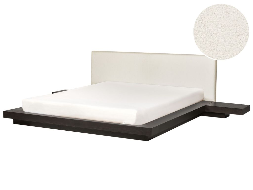 BELIANI Bett Weiß / Dunkle Esche Kunstleder und MDF-Platten Holzfurnier mit Lattenrost 180x200 cm Nachttische Japanischer Stil Schlafzimmer Doppel...