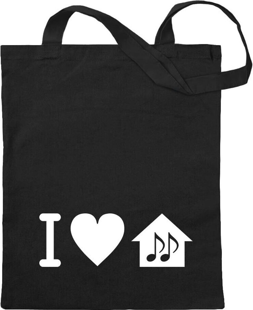 Kiwistar - Baumwolltasche - schwarz - I Love House Music Motiv2 - Tragetasche Stoffbeutel Umhängetasche Langer Henkel