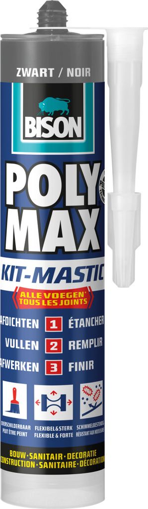 Bison Poly Max Dichtstoff – Schwarz – Universal – für alle Fugen – 280 ml