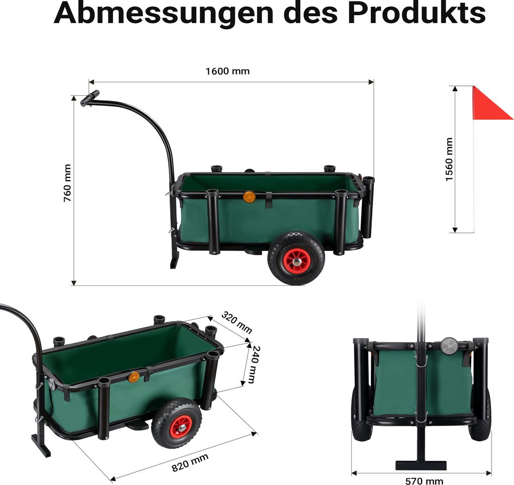 Sackkarre Klappbar Mit Luftreifen – 100 Kg Tragkraft, 102 X 58 Cm, Rot-schwarz, Für Umzug, Angeln & Camping