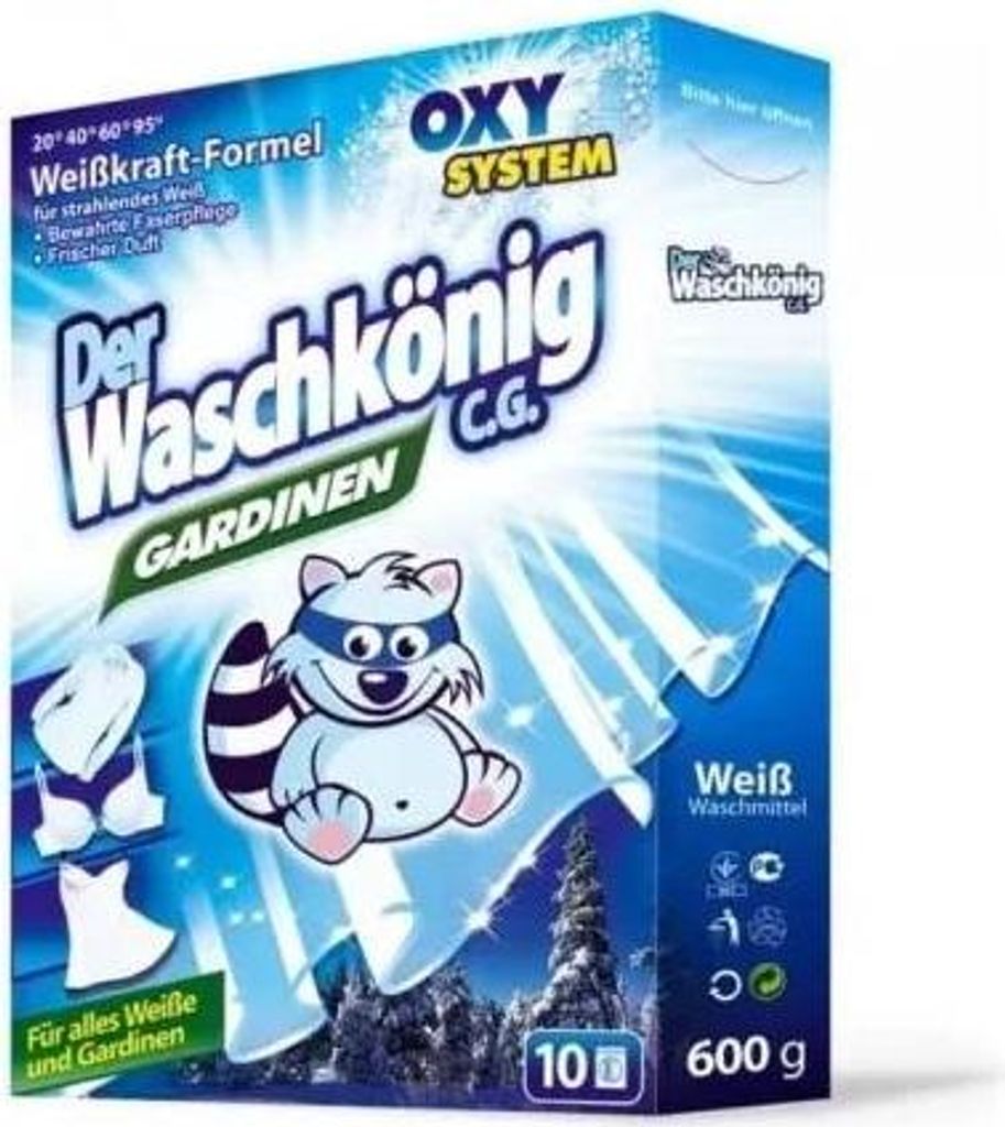 Der Waschkönig Gardinen Waschpulver für Vorhänge und weiße Unterwäsche 600 g - 10 WL