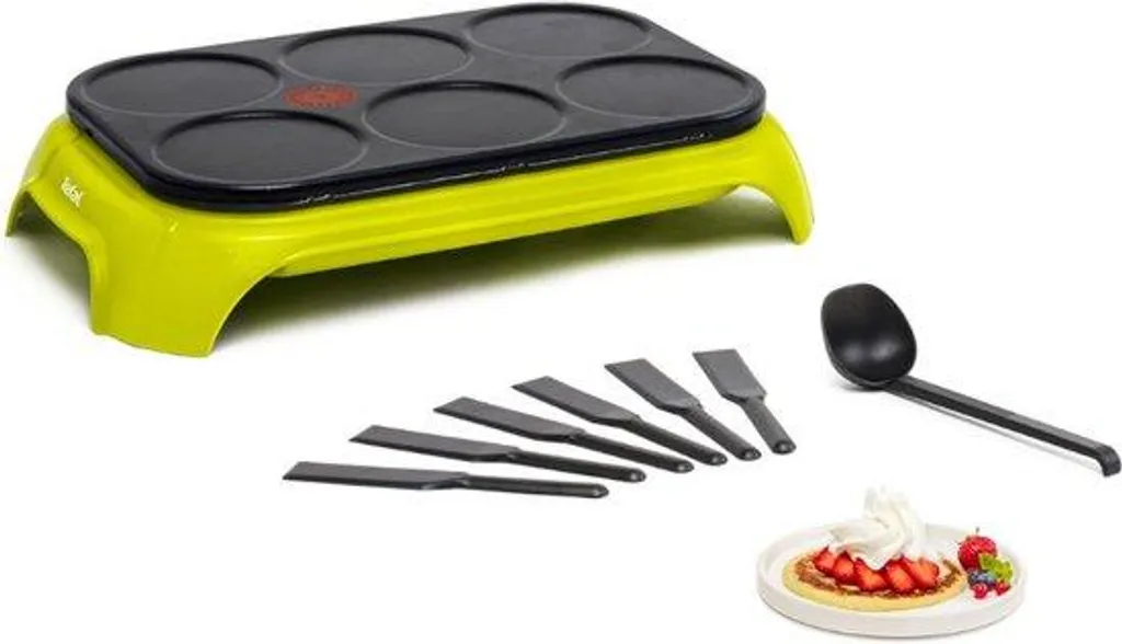 Crêpière 6 moules avec indicateur de température et accessoires Jaune