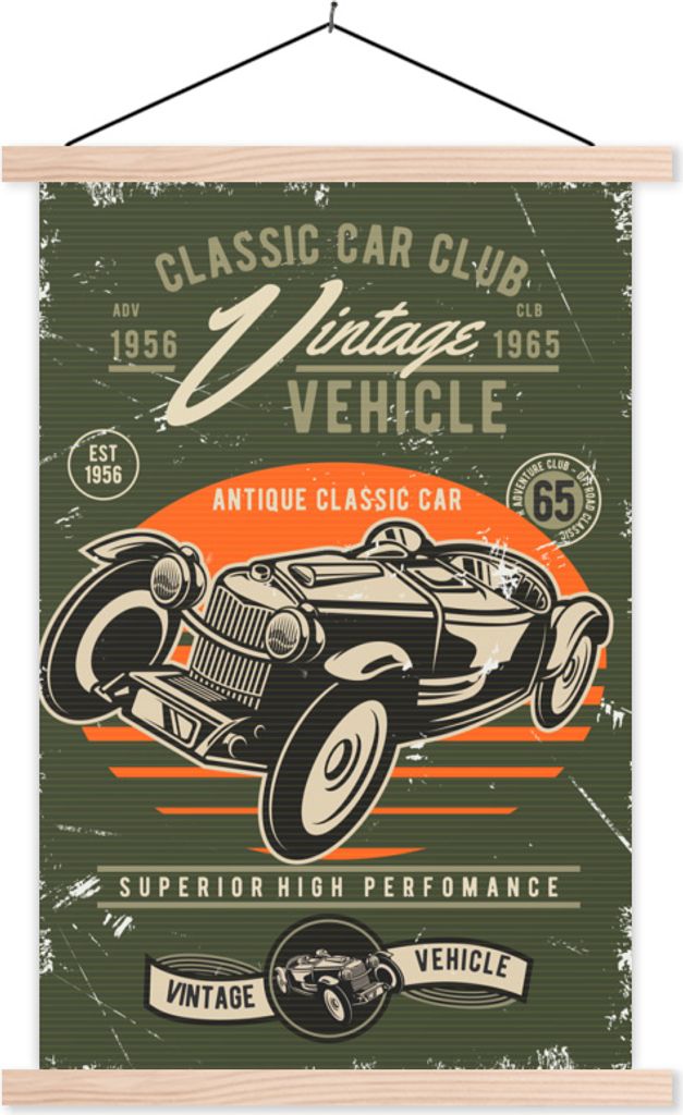 MuchoWow Textilposter Oldtimer - Auto - Oldtimer 40x60 cm mit holzfarbenen Rahmen - Poster