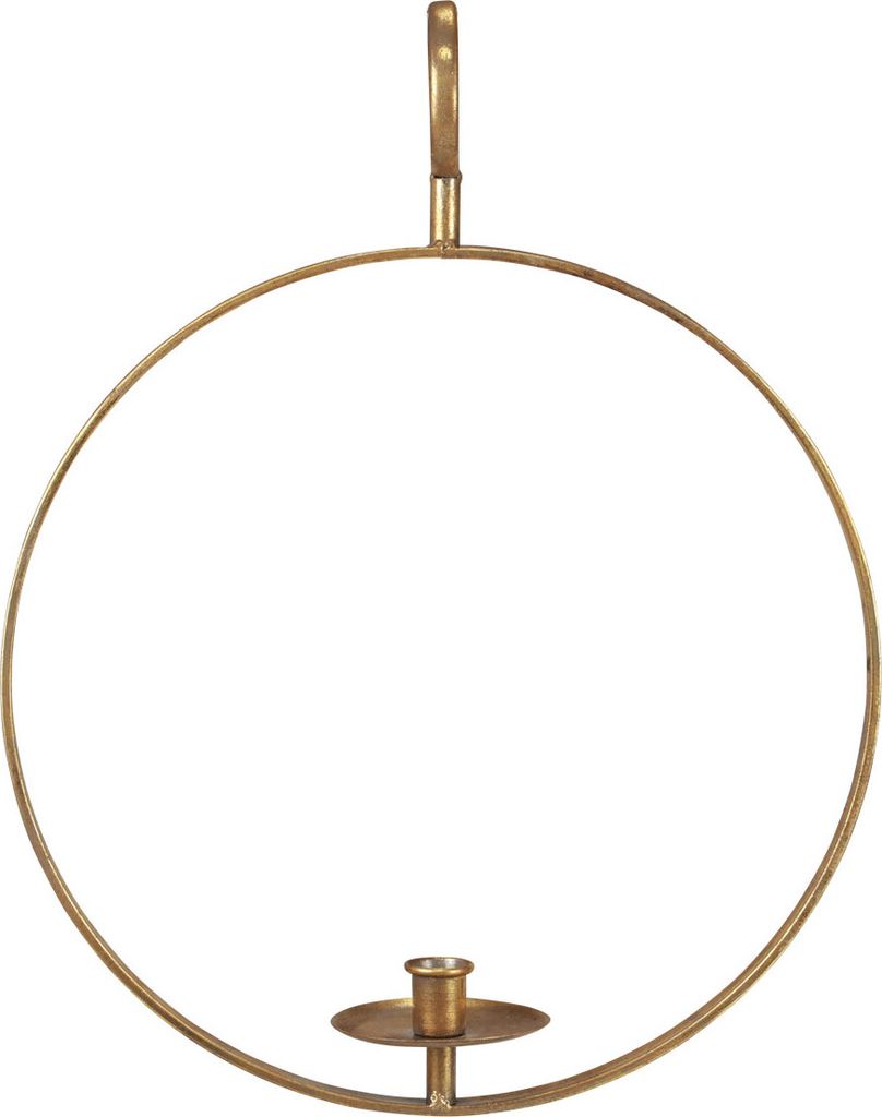 Hängender Kerzenhalter Vintage Ø38cm Gold Metall Deko, Stabkerzen Ring, H48cm, Scandi-Look