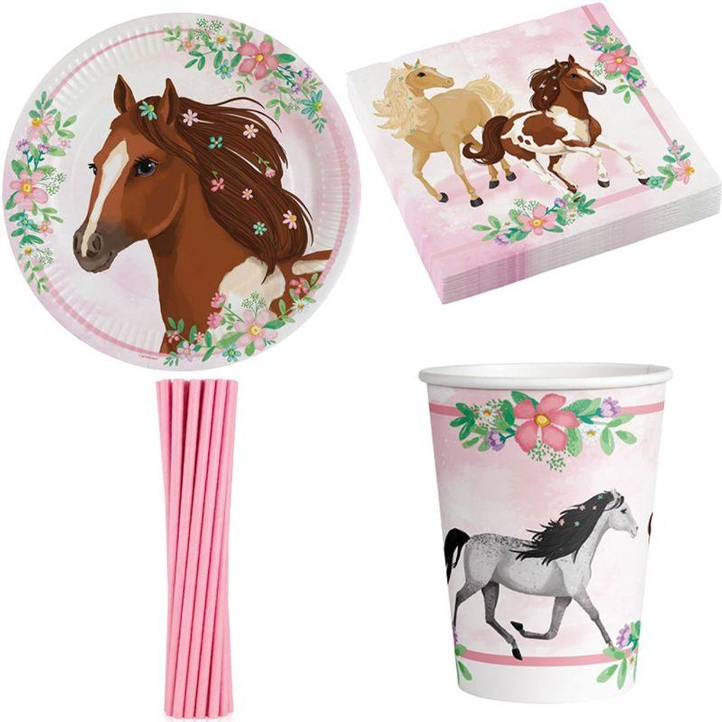 Partyset Pferde Geburtstag Pony Pferd Dekoration rosa Produktbild 